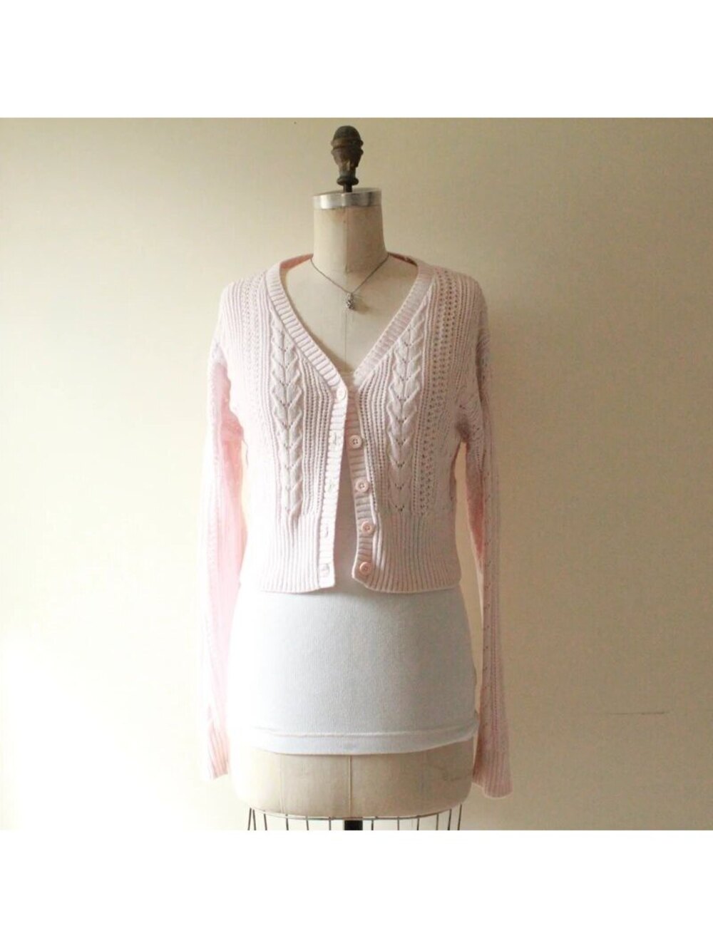 Hollister Pink Cable Knit Cropped Cardigan Sweater Small